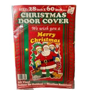 Vintage NOS VTG SANTA merry christmas VINYL DOOR COVER 28" X 60" XMAS outdoor